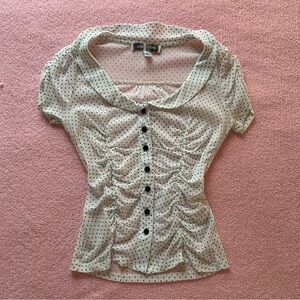 Urban Outfitters Black Polka Dot Ruched Blouse